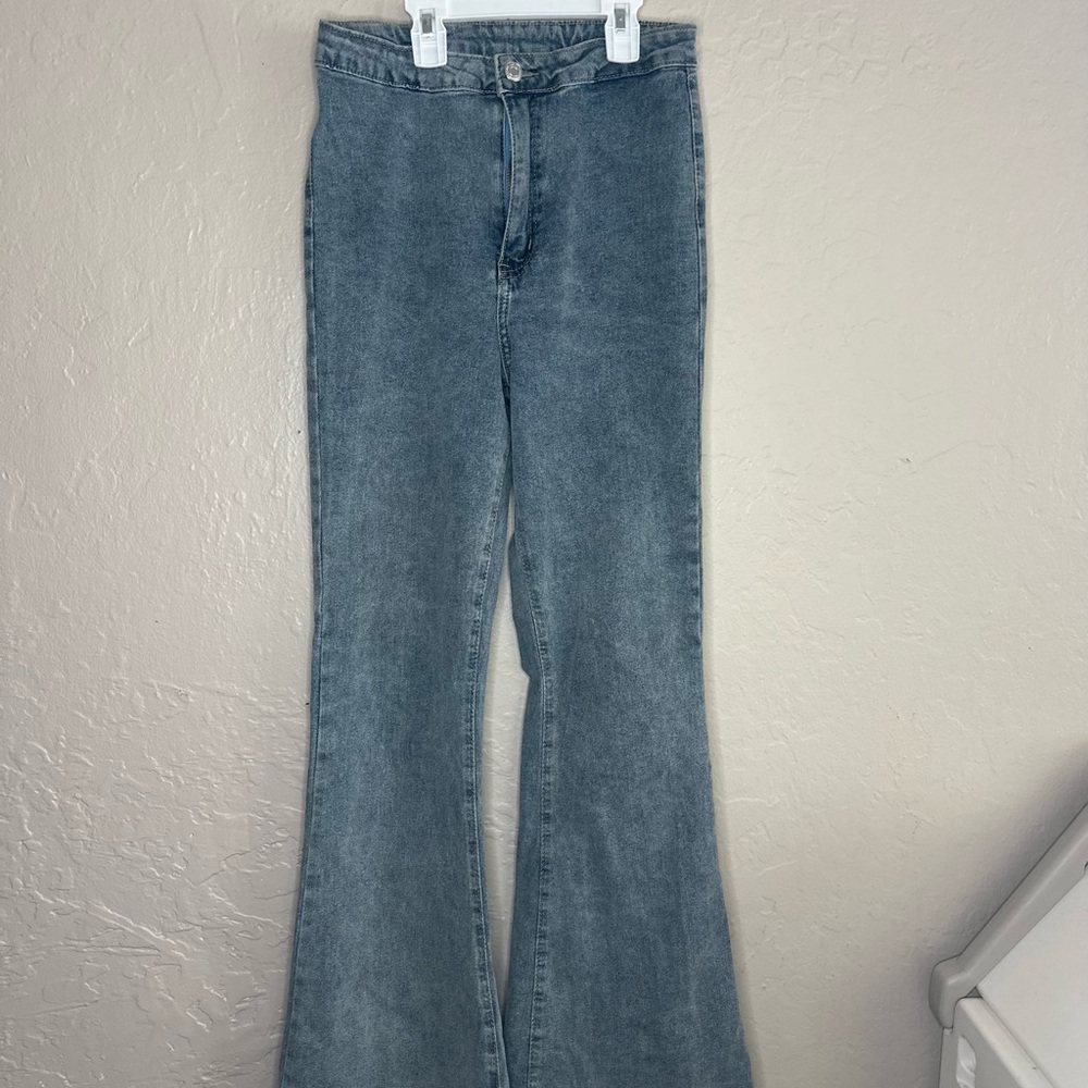 SHEIN Blue Flare Wide Leg Jeans High-Rise